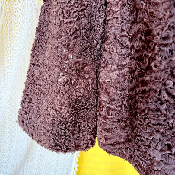 Vintage 60s Brown Persian Lamb Wool and Mink Fur Coat Size M-L - Picture 14 of 16